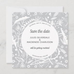 Botanical Silver Gray Pattern Save the Date Invitation
