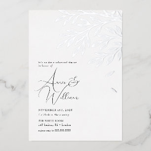 Botanical Silver Leaf Rehearsal Dinner  Foil Invitation