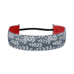 Botanical Silver Leaves Vines Navy Blue Wall Athletic Headband
