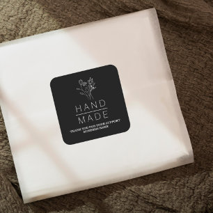 Botanical Simple Black Minimalist Handmade Square Sticker