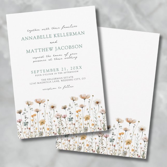 Botanical Simple Watercolor Wildflower Wedding Invitation (Botanical Simple Watercolor Wildflower Wedding Invitation)