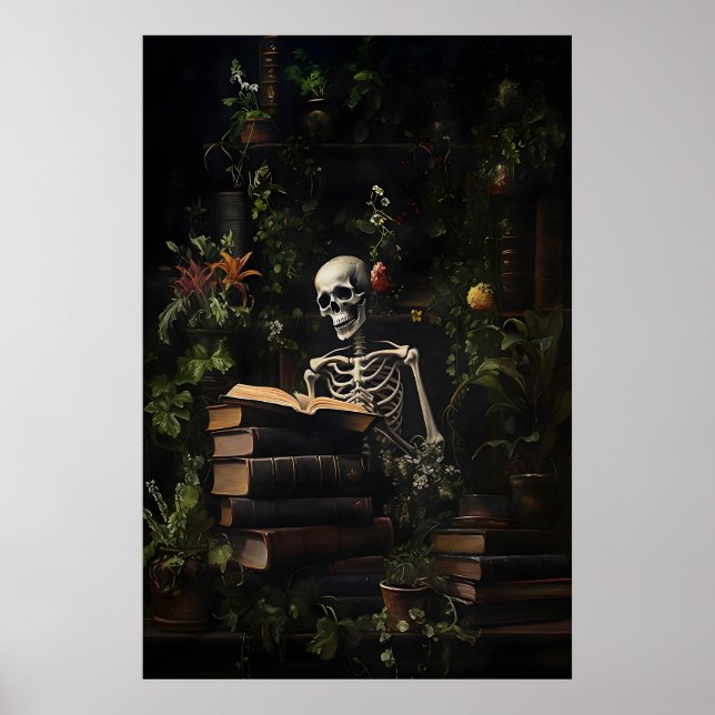 Botanical Skeleton Library Print, Dark Academia Poster (Front)