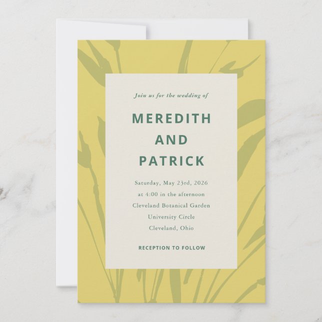 Botanical Sketch Citrus Gold Wedding Invitation (Front)