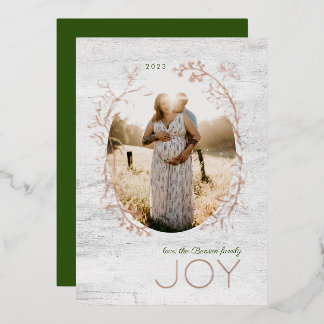 Botanical Sketch Oval Frame Green Real Foil Holiday Card