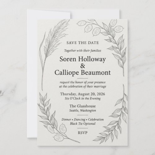 Botanical Sketch Save the Date Card | Elegant