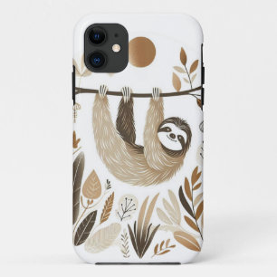 Botanical Sloth Art - Lazy in Natural Forest iPhone 11 Case