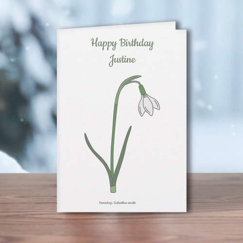 Botanical Snowdrop Pastel Flower Birthday Card 