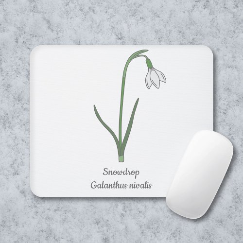 Botanical Snowdrop Pastel Flower  Mouse Pad