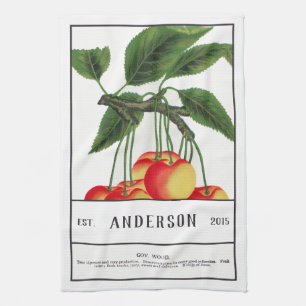 Botanical Sour Cherry Customizable Kitchen Towel