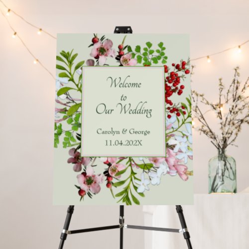 Botanical Spray Green Wedding Welcome Big Sign