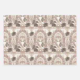 Botanical Stained Glass Art Nouveau Wedding Wrapping Paper Sheets