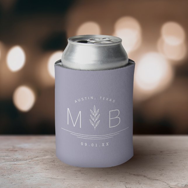 Botanical Stem Wedding Monogram | Lilac Can Cooler (Creator Uploaded)