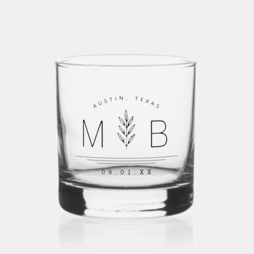 Botanical Stem Wedding Monogram Whiskey Glass