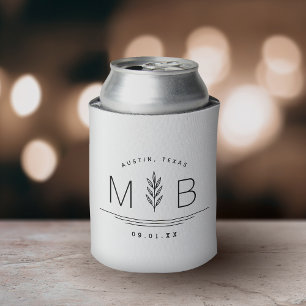 Botanical Stem Wedding Monogram   White Can Cooler