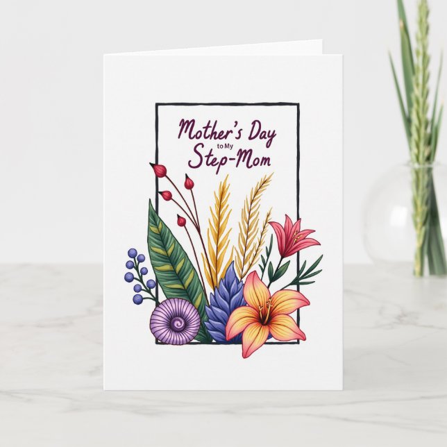 Botanical Step Mom Day Design Card (Front)