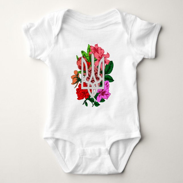 Botanical still and Ukrainian trident tryzub Baby Bodysuit (Front)