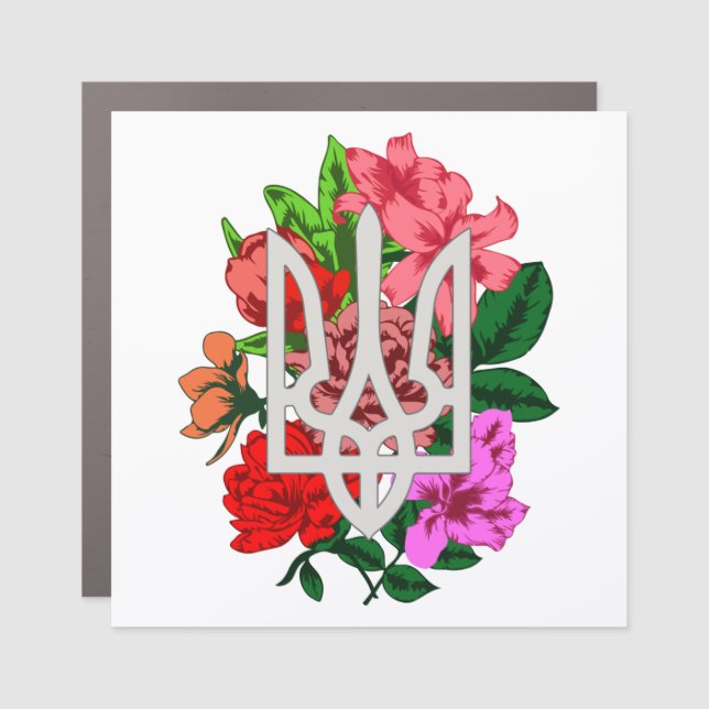 Botanical still and Ukrainian trident tryzub Car Magnet (Front)