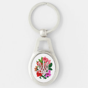 Botanical still and Ukrainian trident tryzub Keychain