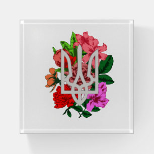Botanical still and Ukrainian trident tryzub Paperweight