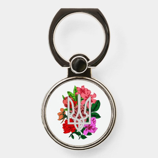 Botanical still and Ukrainian trident tryzub Phone Ring Stand (Front)
