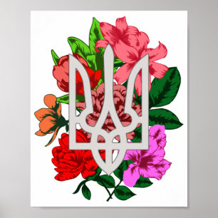 Botanical still and Ukrainian trident tryzub Poster