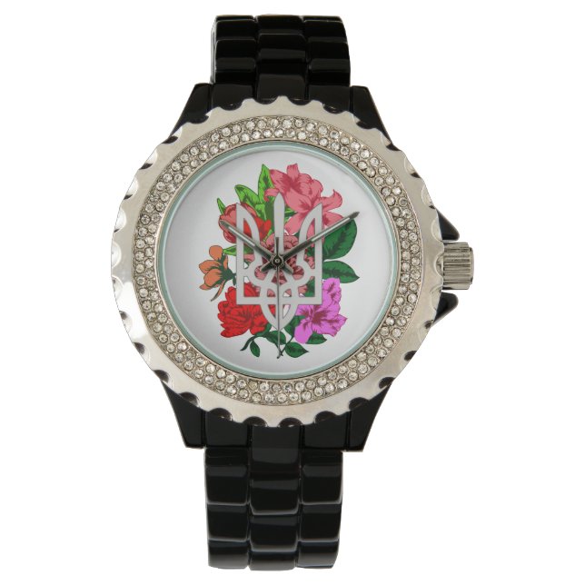 Botanical still and Ukrainian trident tryzub Watch (Front)