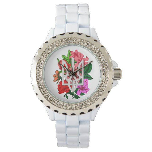Botanical still and Ukrainian trident tryzub Watch (Front)
