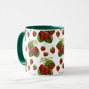 Botanical Strawberry Illustration Print on White Mug