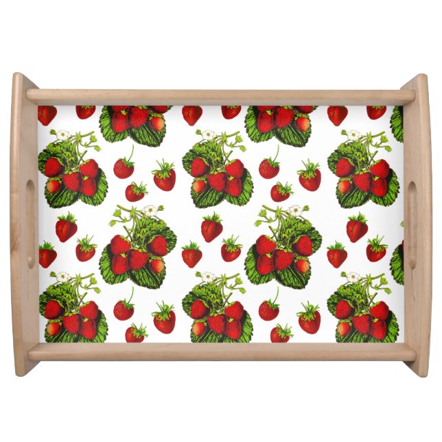 Botanical Strawberry Illustration Print on White  Serving Tray (Front)