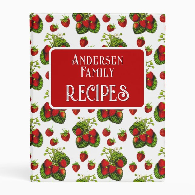 Botanical Strawberry Illustration Print Recipes Mini Binder (Front)