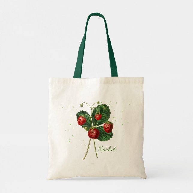 Botanical Strawberry Market Tote Bag (Back)
