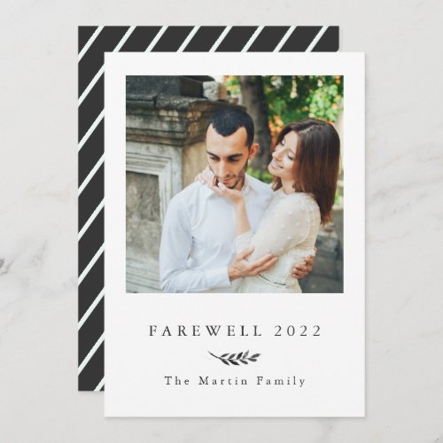 Botanical Stripes Farewell 2022 Photo Gray Holiday Card