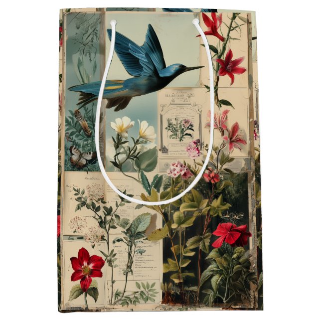 Botanical style collage design medium gift bag (Front)