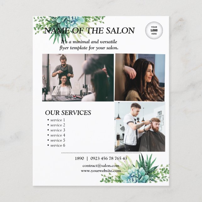 Botanical Succulent Salon Services Flyer Template (Front)