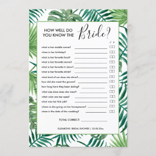 Botanical Summer  Bridal Shower Game Card