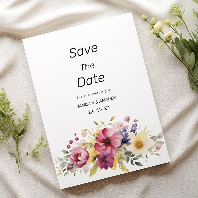Botanical summer colorful floral Save The Date Invitation (Botanical summer colorful floral Save The Date)