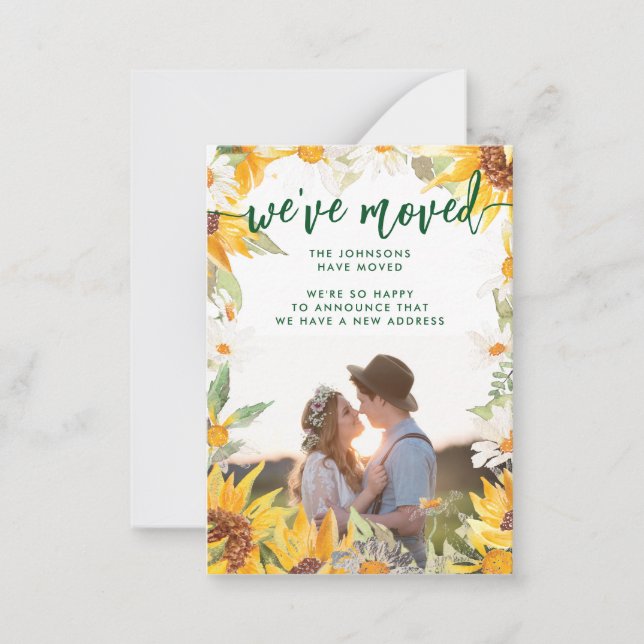 Botanical Sun Flower Photo Moving Announcement (Front)