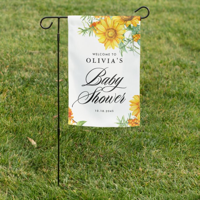 Botanical Sunflower and Sea Buckthorn Baby Shower Garden Flag (In SItu)