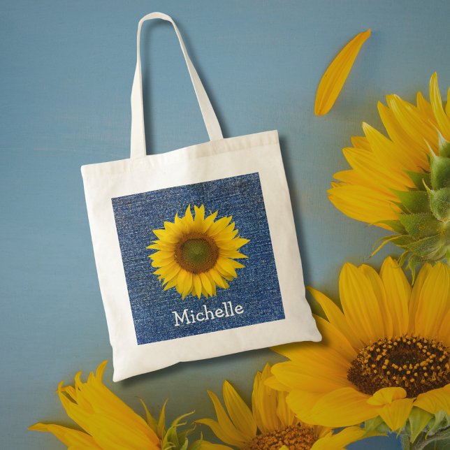Botanical Sunflower Blue Country Personalized Tote Bag (Creator Uploaded)