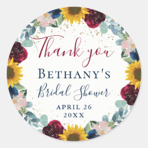 Botanical Sunflower Floral Bridal Shower Thank You Classic Round Sticker