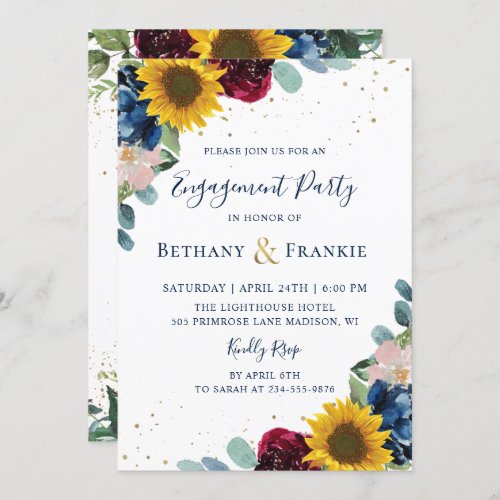 Botanical Sunflower Floral Engagement Party Invitation