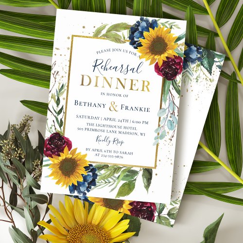 Botanical Sunflower Floral Rehearsal Dinner Invitation