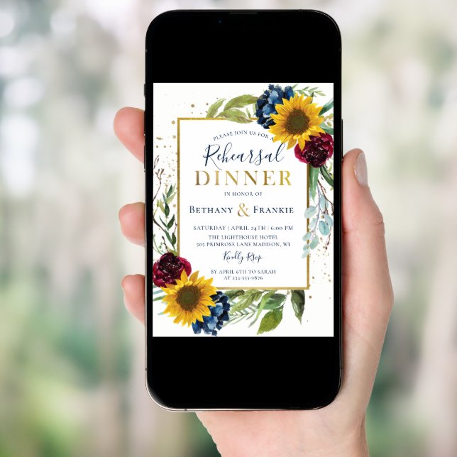 Botanical Sunflower Floral Rehearsal Dinner Invitation (Front Digital)