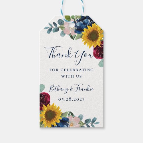 Botanical Sunflower Floral Wedding Thank You Gift Tags