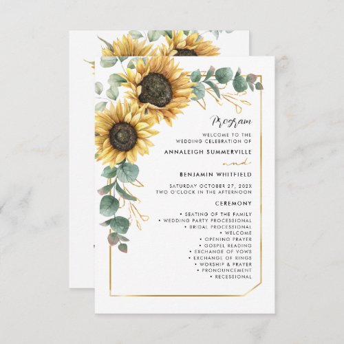 Botanical Sunflower Greenery Wedding Program