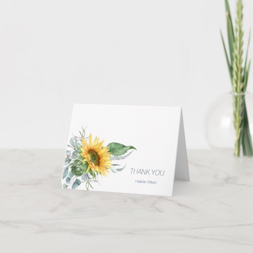 Botanical Sunflower Thank You Folded Note Card