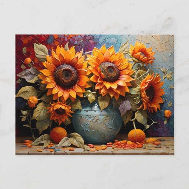 Botanical Sunflowers on Vase Postcard (Front)