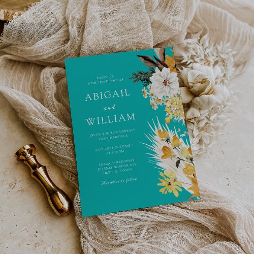 Botanical Sunshine Garden Florals Teal Wedding