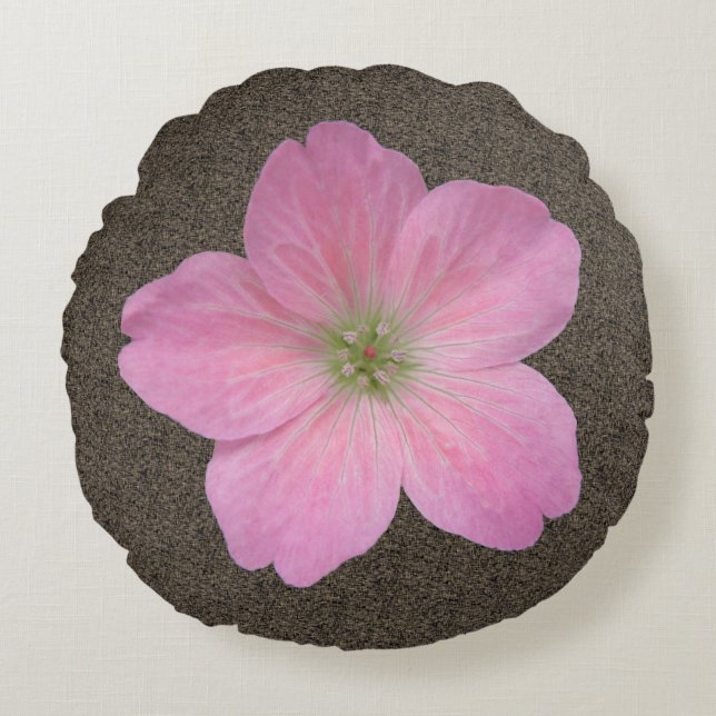 Botanical Sweet Pink Geranium Flower Round Pillow (Front)