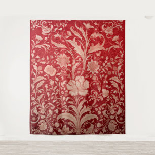 Botanical Tapestry - Golden Floral on Red